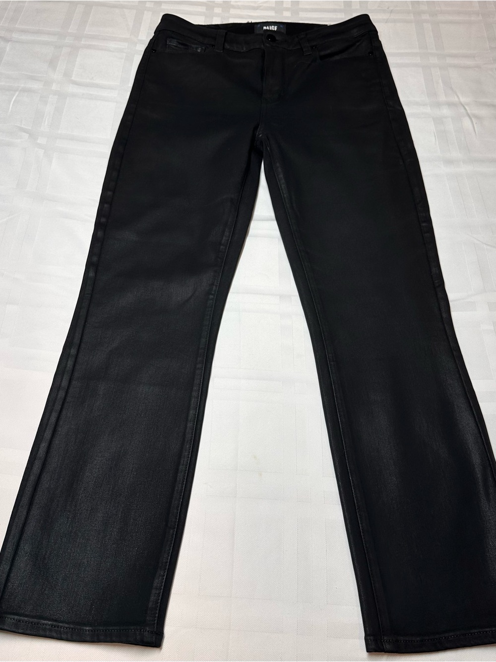 PAIGE Cindy High Rise Slim Straight Coated Jeans Black Fog 29 Luxe Leather Look